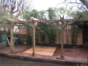 New floor freshly laid in covered garden area